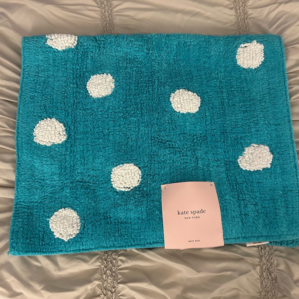 kate spade Teal Bath Mat with White Polka Dots
